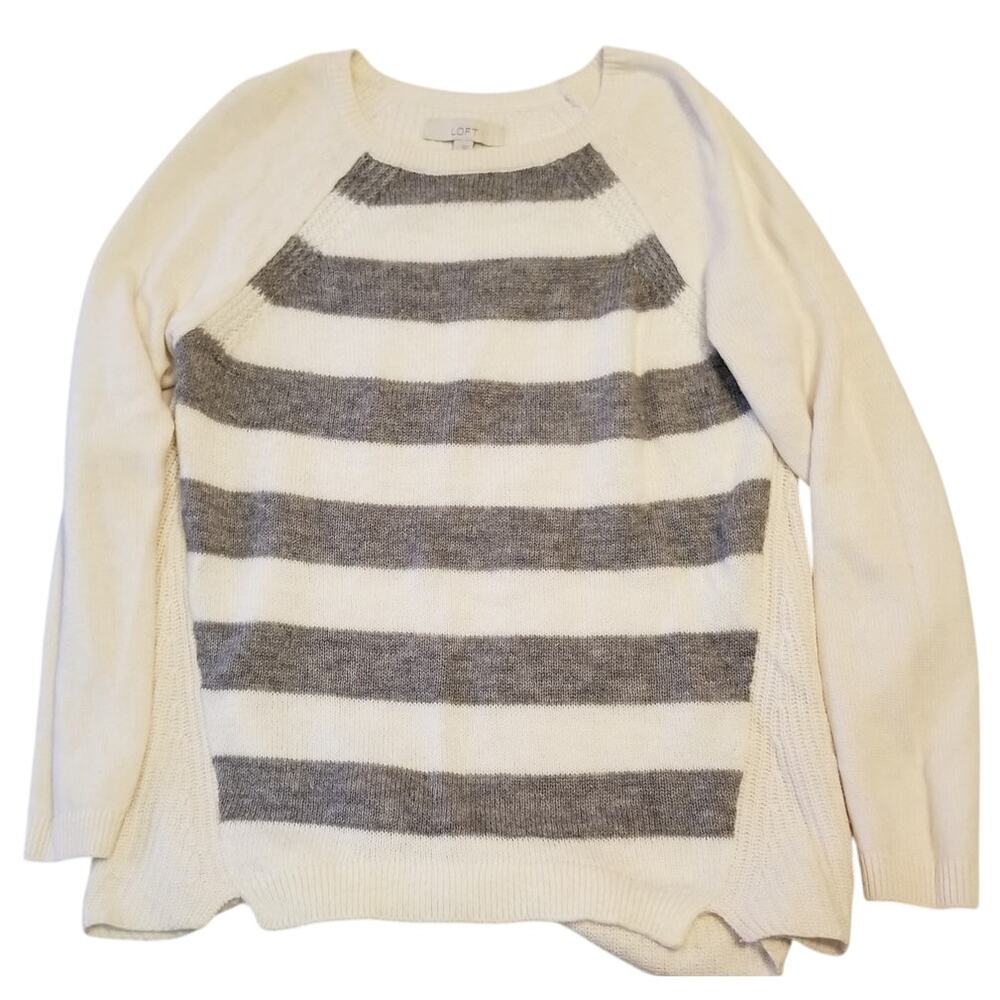 Ann Taylor Loft cream‎ and grey Sweater Size Large 1206